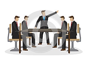 Businessman or boss scolding his colleagues in a meeting. Concept of office politics, corporate conflict or work not doing well.