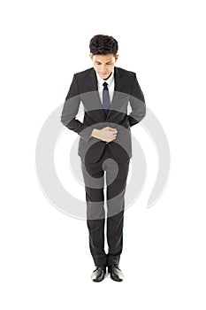 businessman with bow and kindly gesture