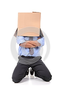 Businessman with box head