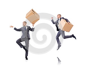 Businessman with box isolated on the white