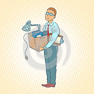 Businessman with box moving office