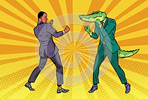 Businessman Boxing with a crocodile