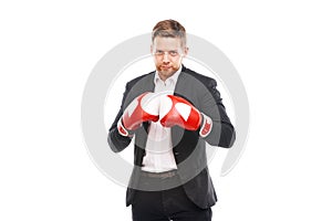 Businessman in boxing gloves