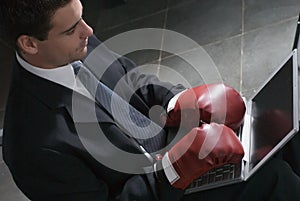 Businessman with Boxing Gloves - Horizontal