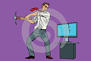 Businessman breaks the computer, cryptographer virus ransomware photo