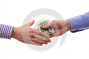 Businessman bribing other businessman with euro money
