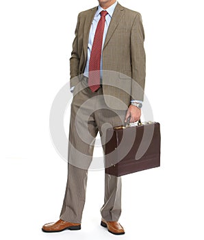 Businessman with brief case on a white background