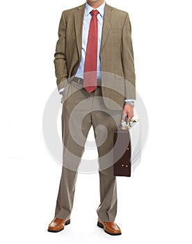 Businessman with brief case on a white background