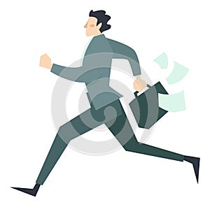 Businessman with briefcase in hurry, deadlines