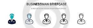 Businessman briefcase icon in filled, thin line, outline and stroke style. Vector illustration of two colored and black