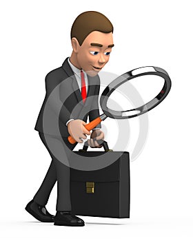 Businessman with briefcase and magnifying glass