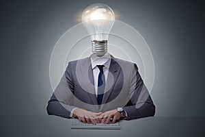 The businessman in bright idea concept with lightbulb head