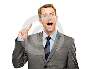 Businessman bright idea thinking creatively white background