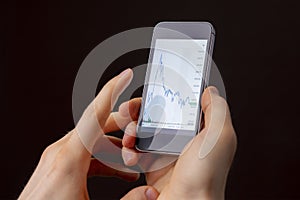 businessman or broker wathcing stocks via phone b