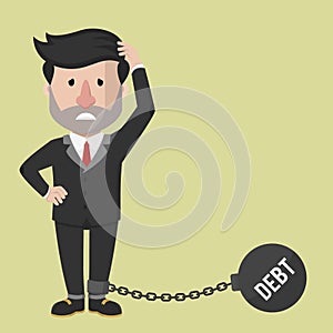 Businessman Burdened By Debt Ball Color Illustration photo