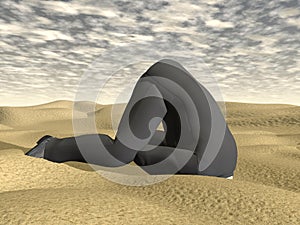 Businessman burying his head in the sand - 3D