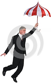 Businessman, Business, Flying Umbrella Isolated