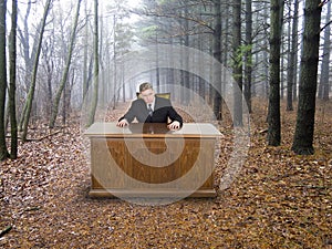 Businessman, Business Office in Woods, Going Green