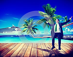 Businessman Business Travel Beach Working Relaxing Concept