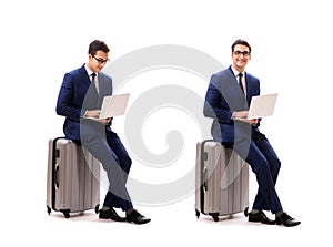 The businessman in business travel concept isolated on white