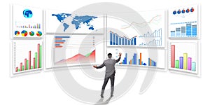 The businessman in business visualization and infographics concept