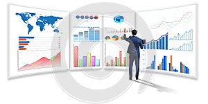 The businessman in business visualization and infographics concept