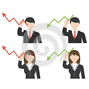 Businessman and business woman drawing arrow