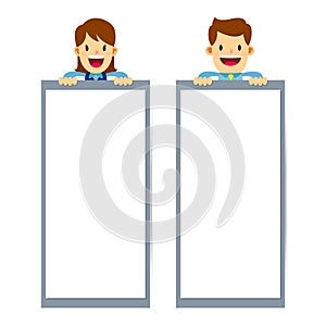 Businessman And Business Woman Holding Blank Banner