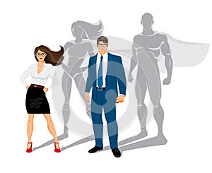 Businessman and business woman office superheroes