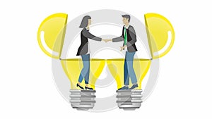 Businessman and businesswoman in agreement about idea and teamwork. Isolated. Vector illustration.
