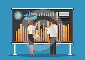 Businessman and businesswoman analysis business chart.