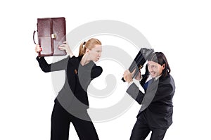 Businessman and businesswoman with briefcases