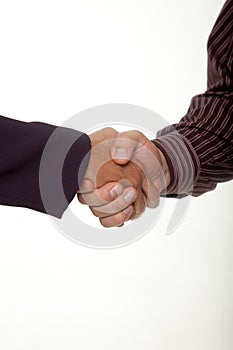 Businessman and businesswoman handshake