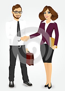 Businessman and businesswoman shaking hands