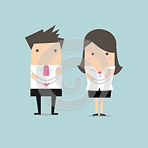 Businessman and businesswoman standing with crossed arms