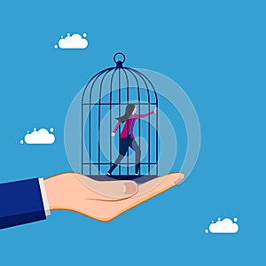 Businessman in the cage of authority. Imprisonment or lack of freedom of choice. business concept