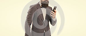 Businessman calling client hold smartphone. Good business talk. Man manager phone conversation. Guy with smartphone call
