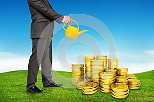 Businessman with can watering coins