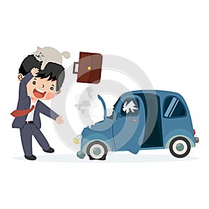 Businessman car accident cartoon vector