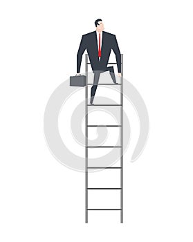 Businessman on career ladder. Boss on sliding portable staircase