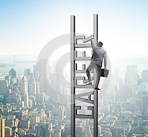 Businessman in career ladder concept