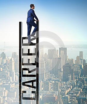 Businessman in career ladder concept