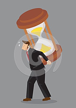 Businessman Carries a Giant Hourglass on his Back Cartoon Vector
