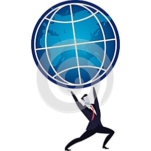 Businessman carry heavy earth planet vector icon