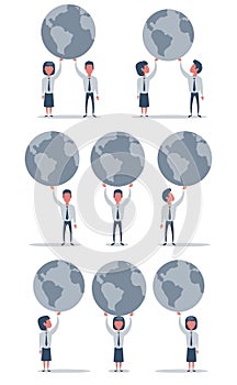 A businessman carrying big globe it is a symbol of Global business society in the world. A Contemporary style. Vector