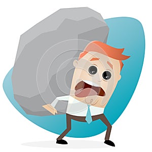 Businessman carrying a big rock