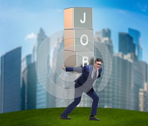 Businessman carrying the burden of his job