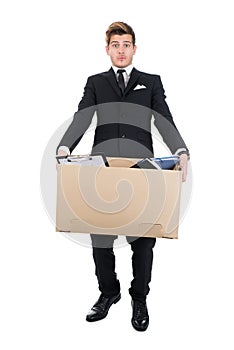 Businessman Carrying Cardboard Box