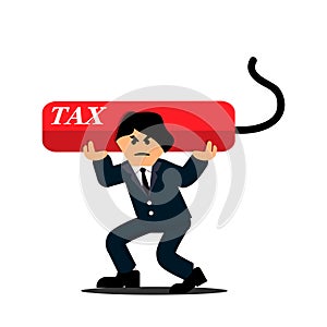 Businessman carrying heavy debt tax. Flat designs