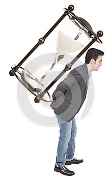 Businessman carrying a hourglas